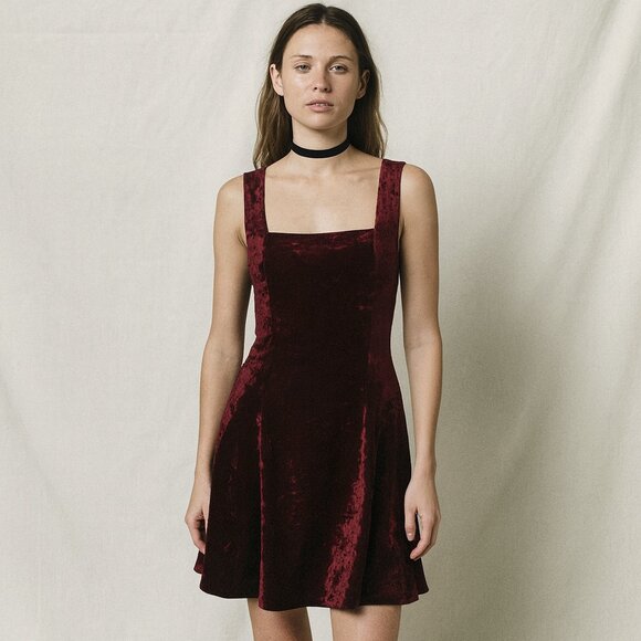 All that Jazz Dresses & Skirts - Vintage 90s Y2K Sexy Crushed Velvet Burgundy Dress Sleeveless Square Neck LARGE